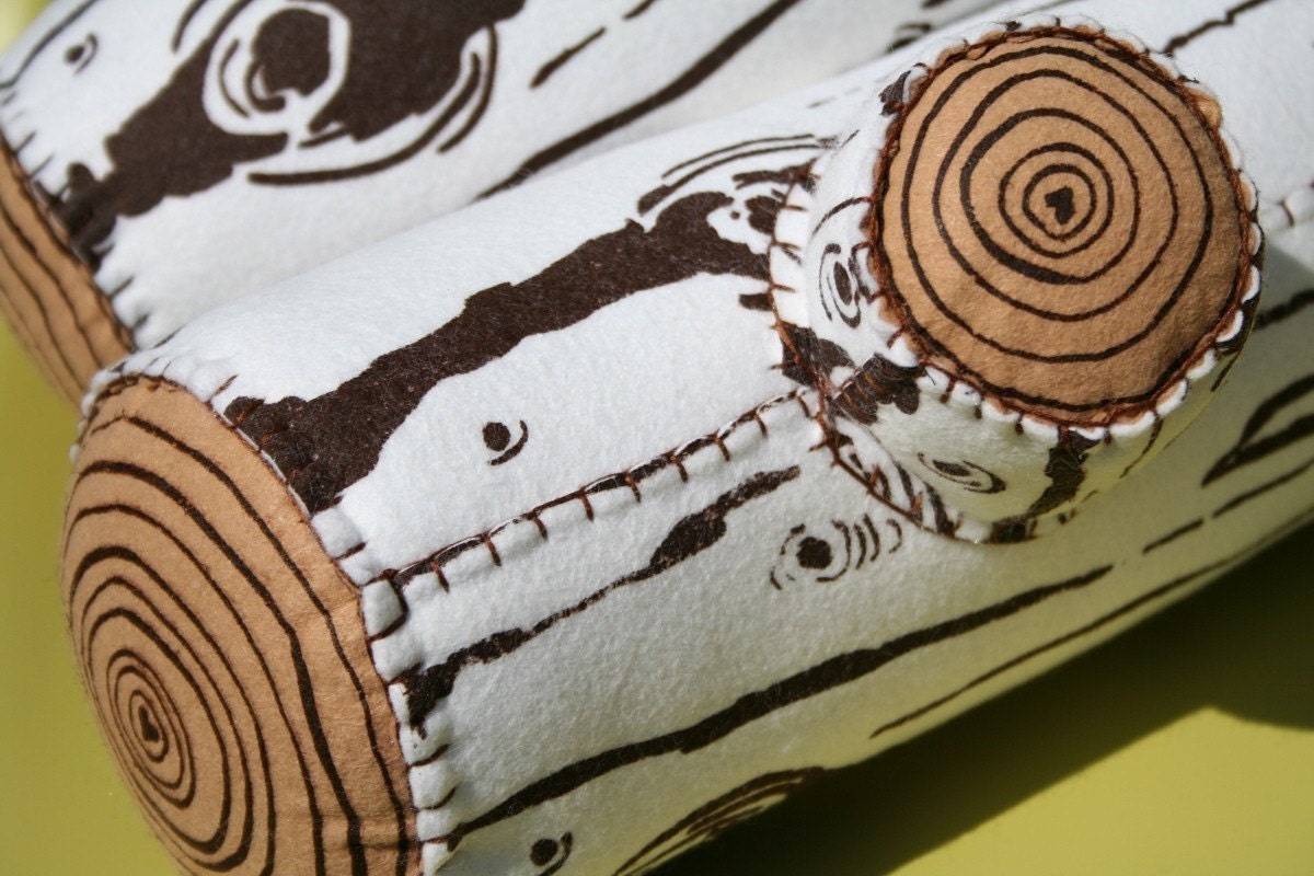 Birch Screen Printed Wool Log Pillow