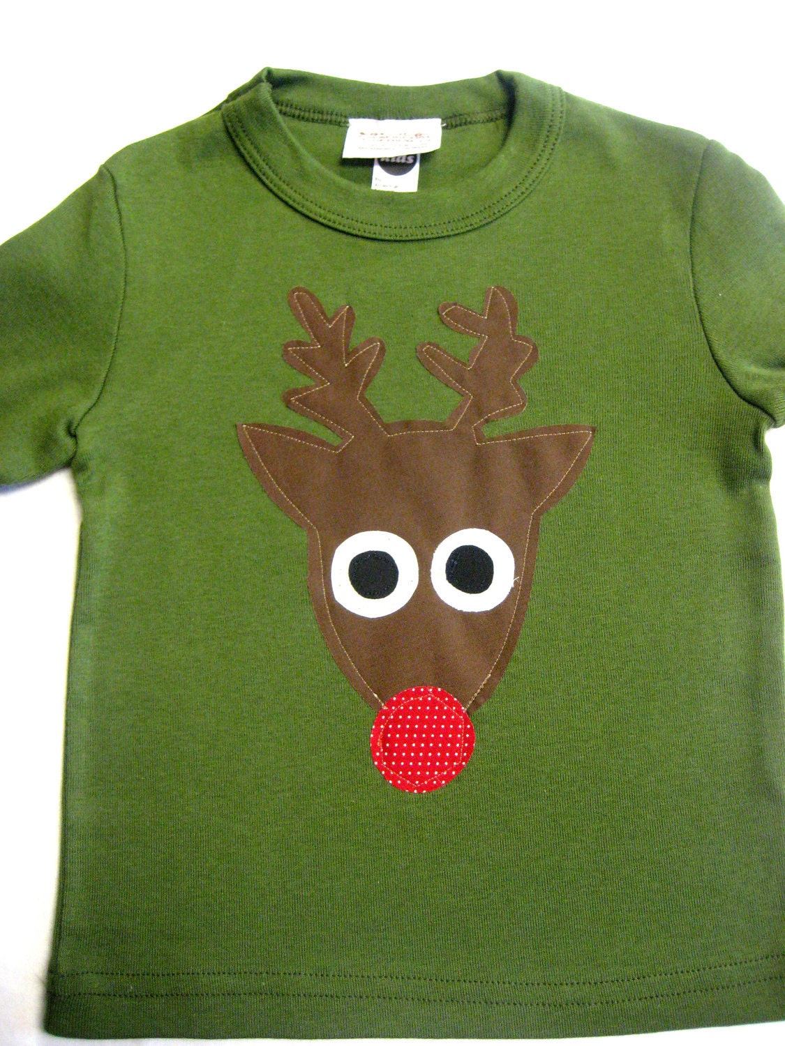Boys Christmas Applique Shirt with Reindeer Applique on green