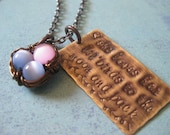 She Loves Her Lil' Birds To The Moon And Back Birds Nest Necklace With 3 Eggs