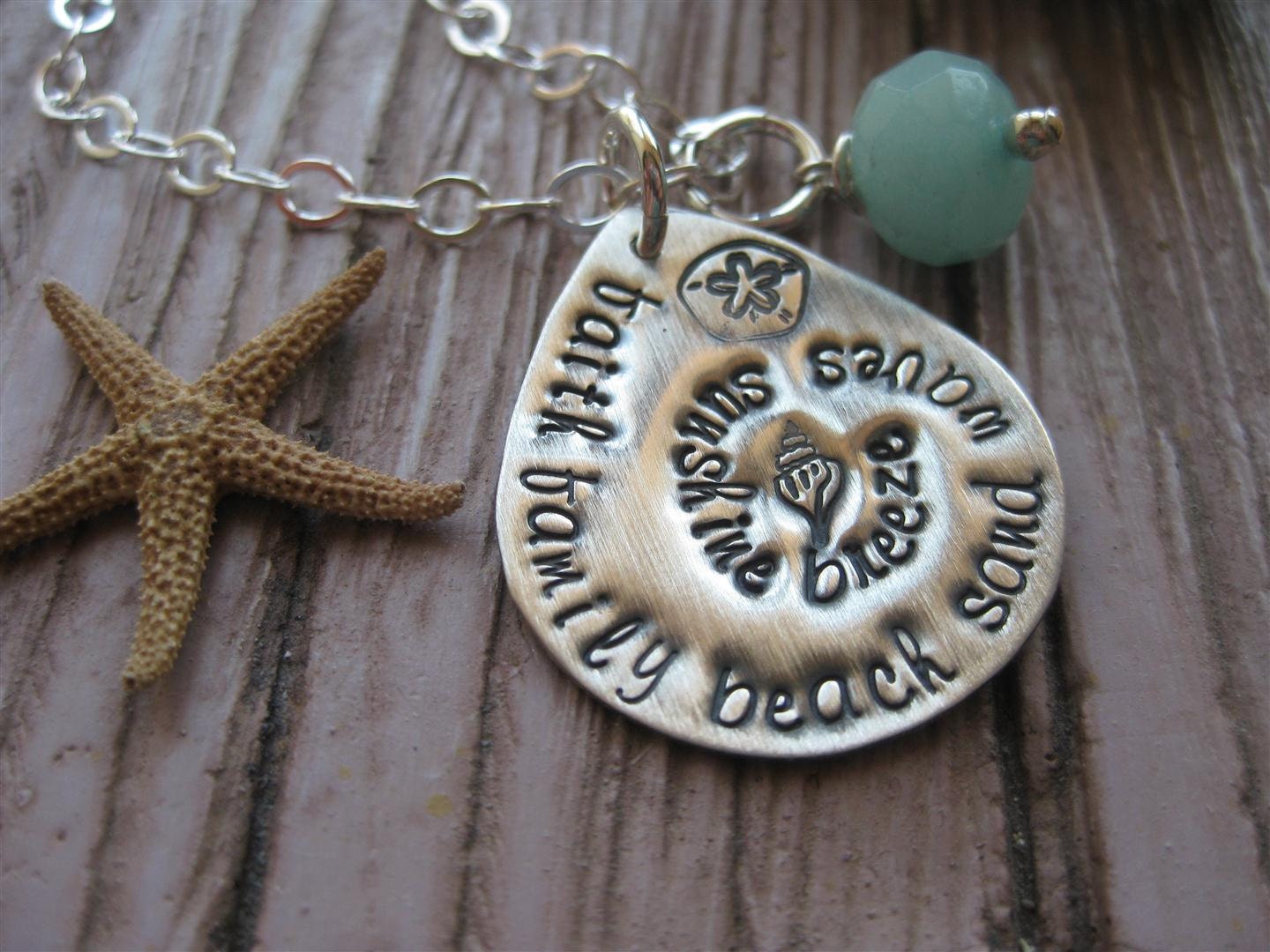 Faith Family BEACH Hand Stamped Whale Charity Necklace With Amazonite Stone