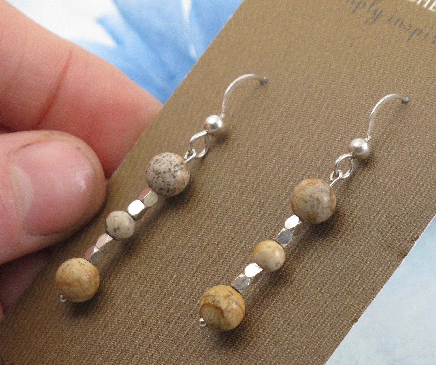 Neutral Tones - Jasper Earrings with sterling silver - by Kathryn Riechert