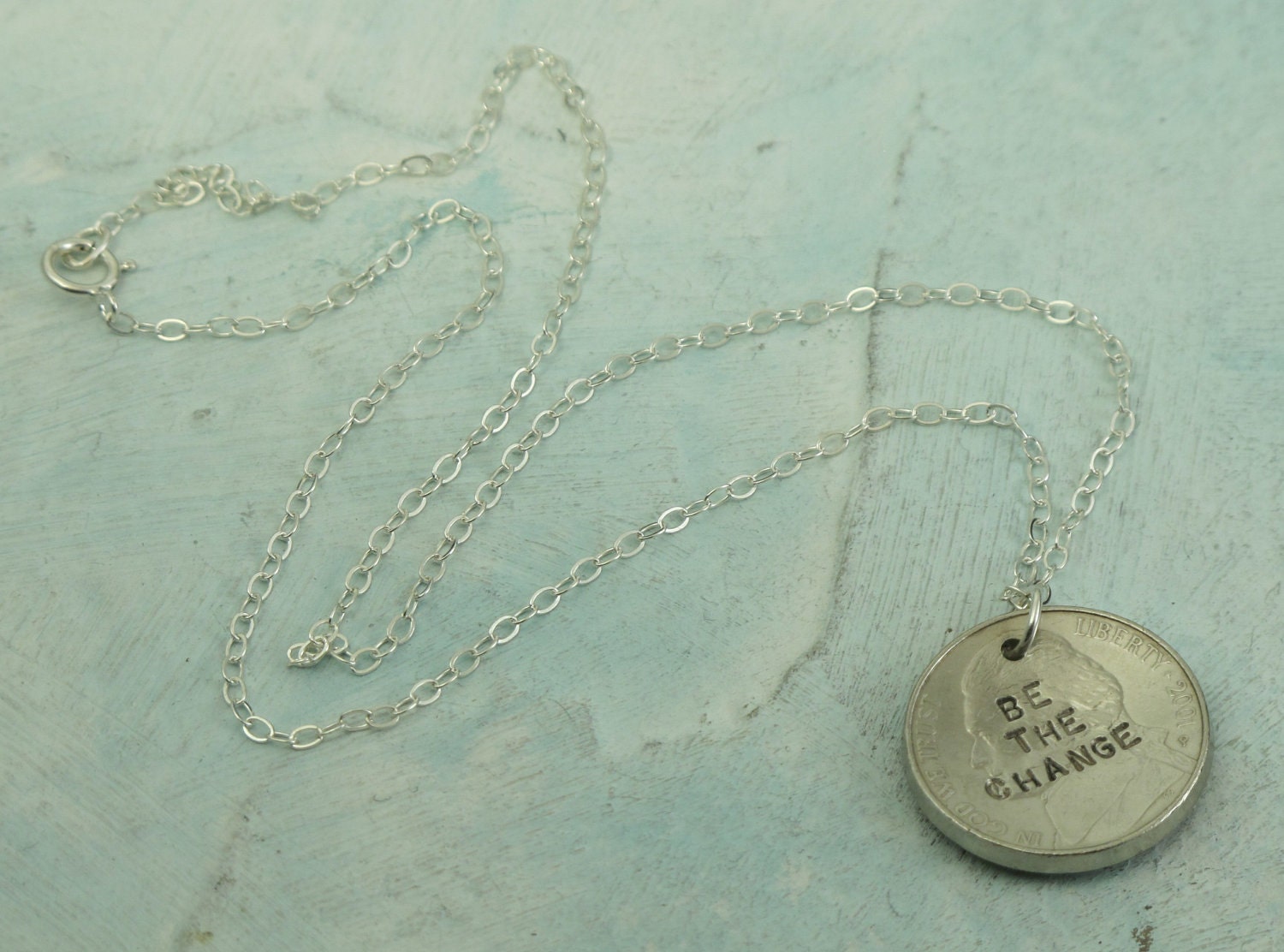 Be The Change Necklace -- sterling silver with a coin by Kathryn Riechert