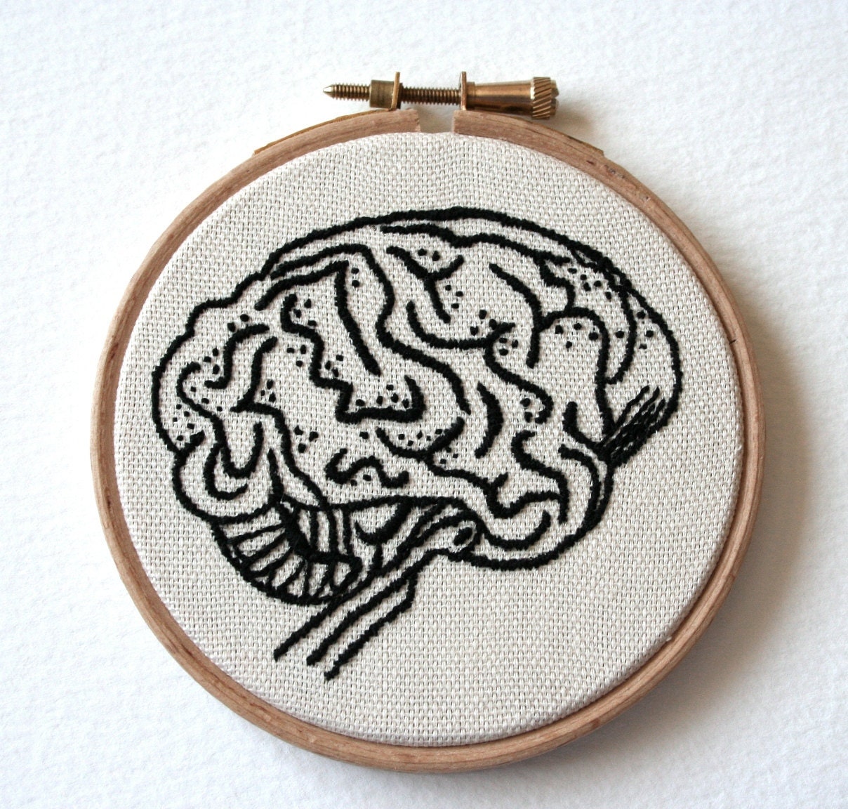 Hoop Art Brain Embroidery Hand Stitched Illustration Wall Plaque
