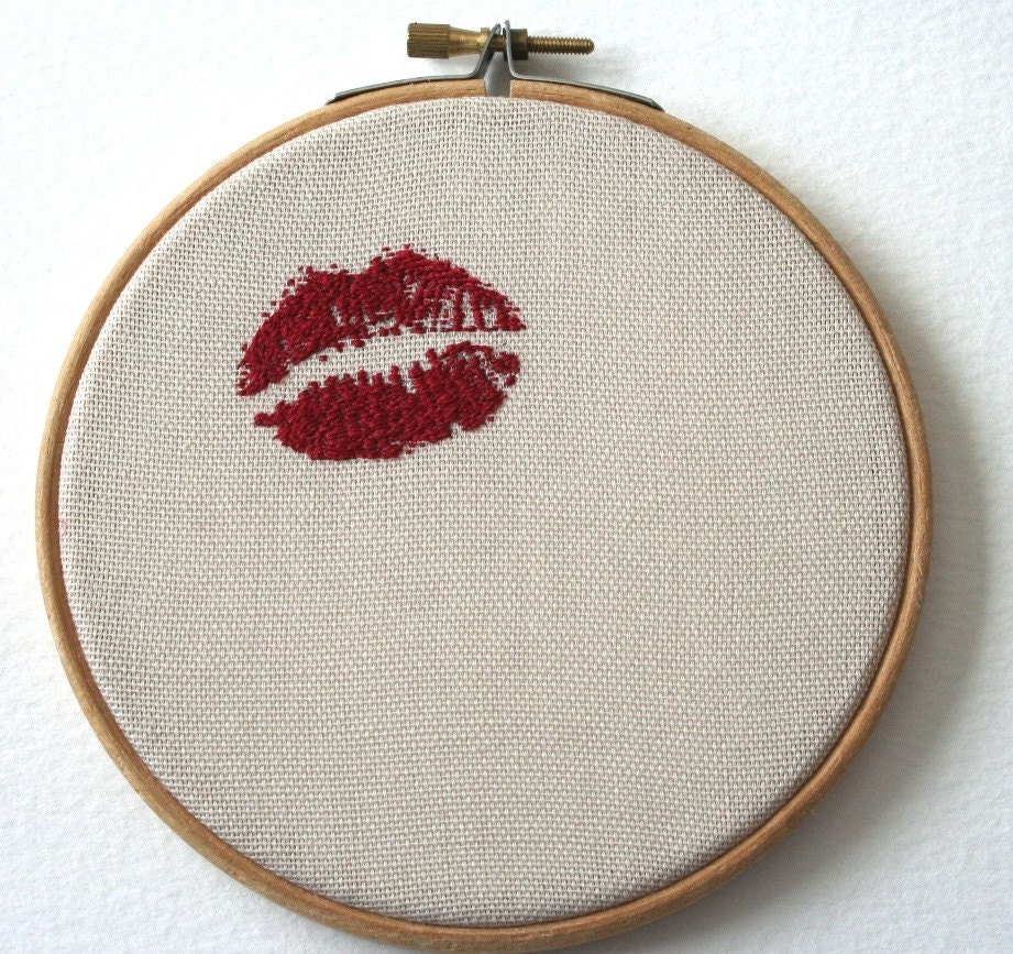 Lipstick Traces Wooden Framed Hand Embroidered Valentine Wall Hanging