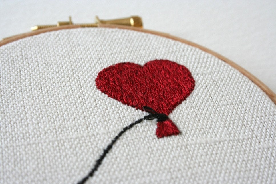 Heart Shaped Balloon Stitched Illustration Wall Plaque