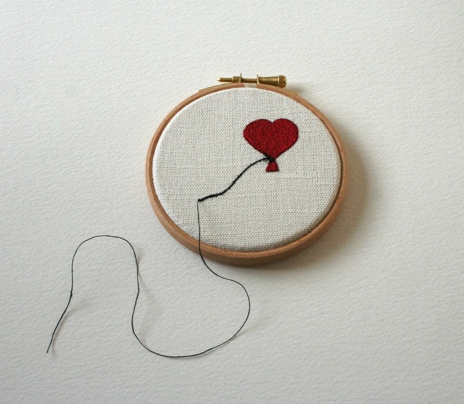 Heart Shaped Balloon Stitched Illustration Wall Plaque