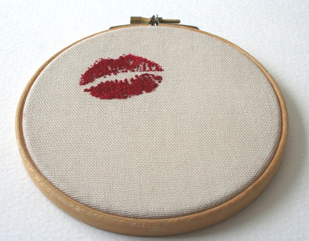 Lipstick Traces Wooden Framed Hand Embroidered Valentine Wall Hanging