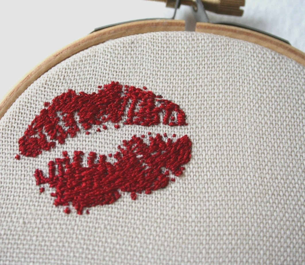 Hoop Art Lipstick Traces Hand Embroidered Sweetheart Wall Plaque