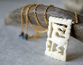 Deer Necklace, vintage carved bone pendant, vintage gold plated chain, nature-inspired jewelry, eco fashion, woodland fashion