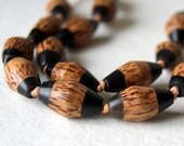 25% OFF Wood and Horn Necklace, palmwood, black horn, hand-knotted, leather, wooden jewelry