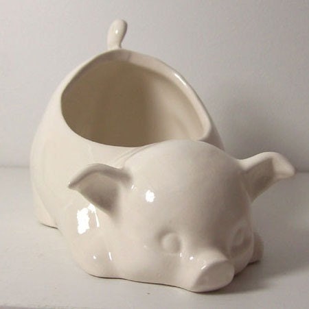 Ceramic 80s Pig Planter Vintage Design in White