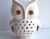 Ceramic Owl TV Lamp Vintage Design In White
