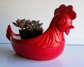 Ceramic Chicken Planter Vintage Design In Chili Pepper Red