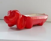 Ceramic Dachshund Planter Vintage Design In Chili Pepper Red