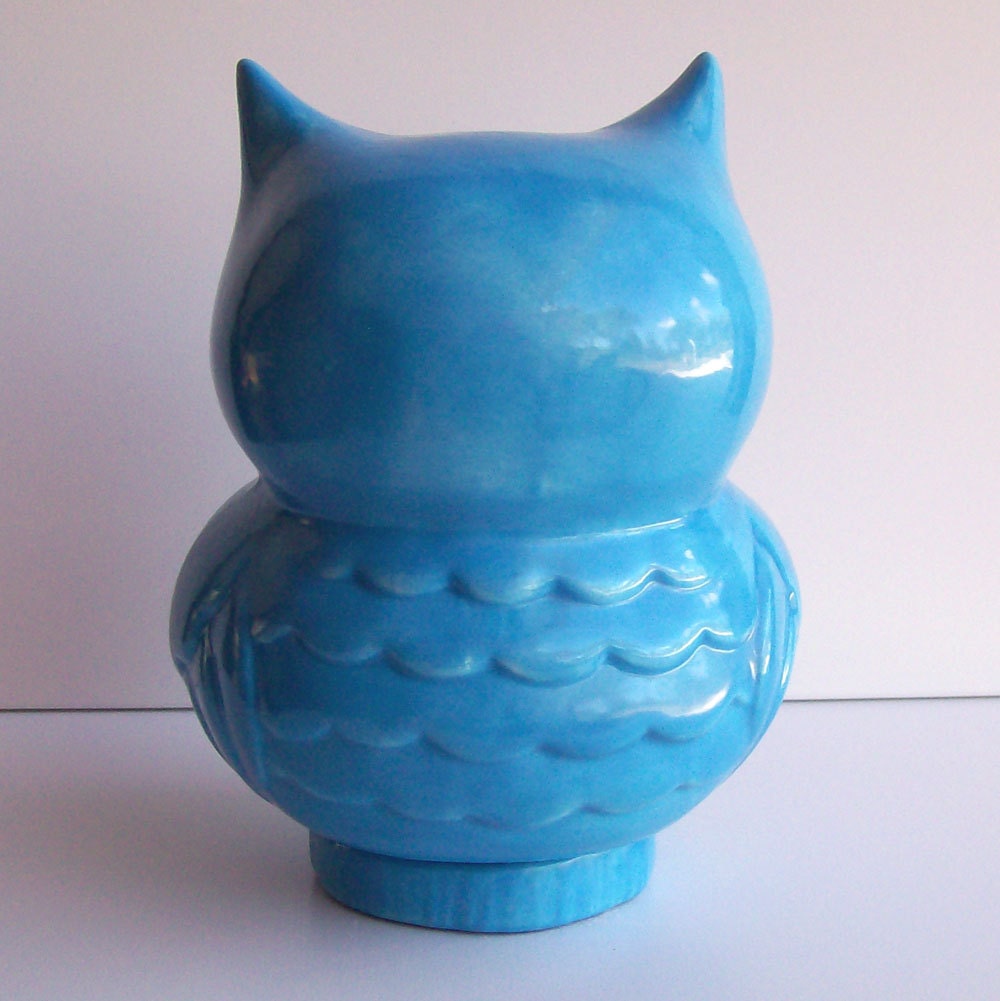 Ceramic Owl Bank Vintage Design Turquoise Blue