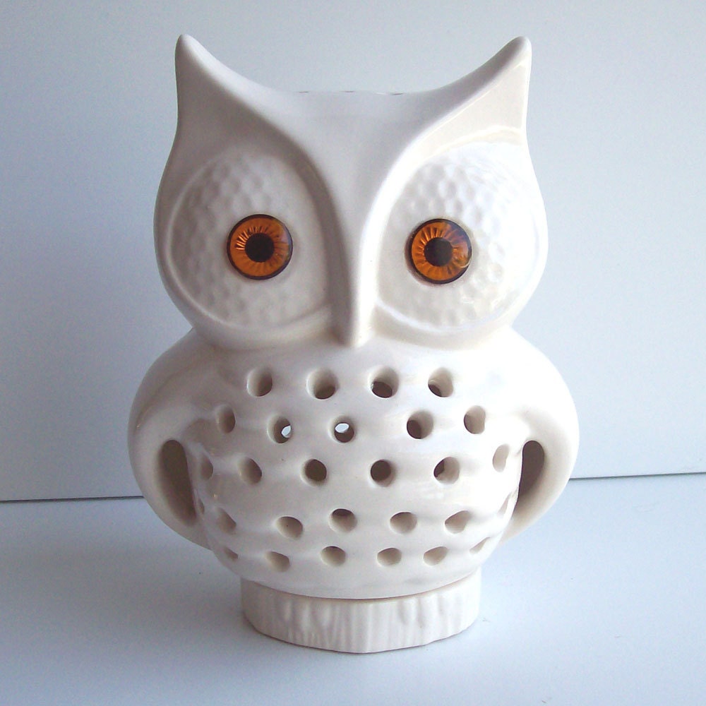 Ceramic Owl TV Lamp Vintage Design In White