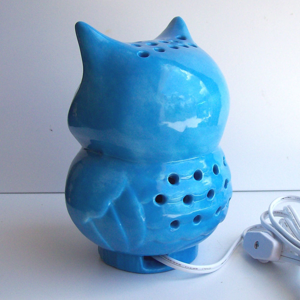 Ceramic Owl TV Lamp Vintage Design In Turquoise