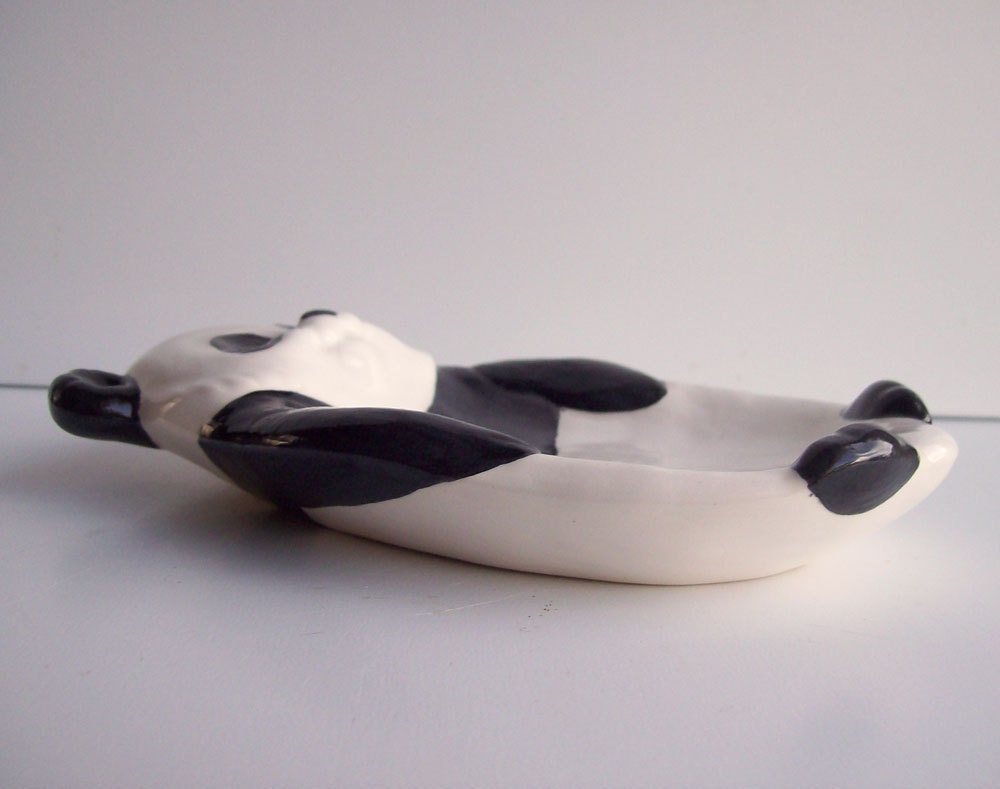 Ceramic Panda Bear Soap Dish Tray / Spoon rest Vintage Design