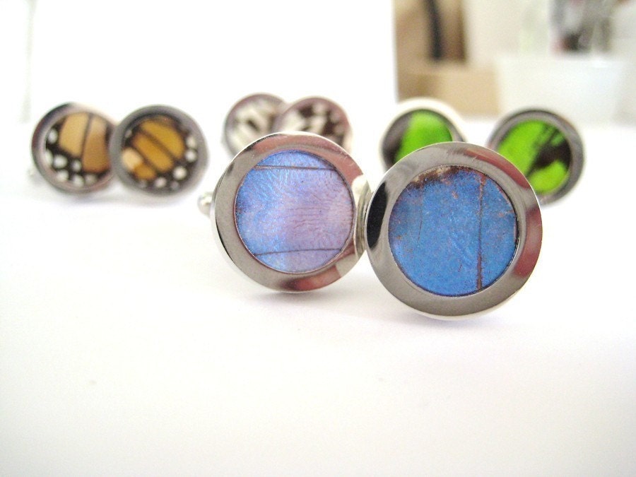 Real Butterfly Wing Cuff Links - fly away with me, blue morpho