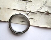 LARGE Clear Glass Memory Locket, fill with  photo keepsakes, memorial, rememberance - 24 inch sterling chain