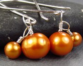 Orange Wedding Jewelry Tango Tangerine Dangle Earrings Freshwater Culture Pearl Earrings Bridesmaid Set Ample Goddess Jewerly