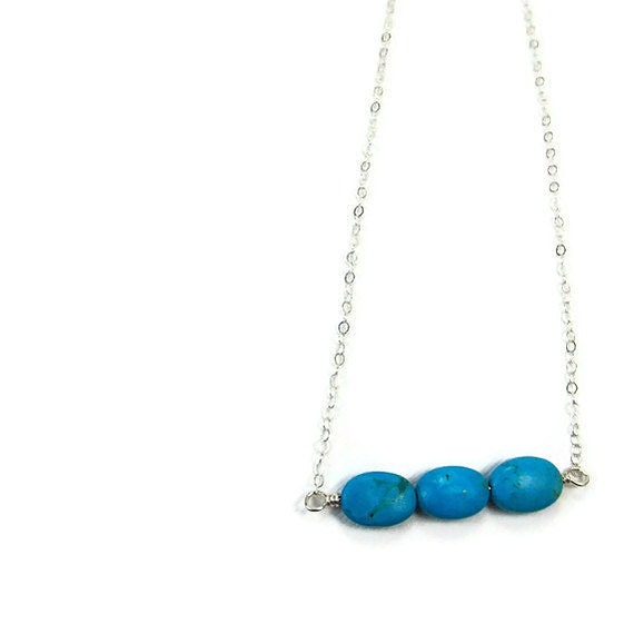 Genuine Turquoise Necklace Simple Blue Trapeze Necklace Sterling Silver Blue Gemstone Necklace Simple Everyday Casual