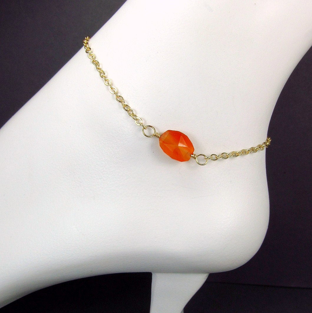 Tango Tangerine Ankle Orange Ankle Bracelet Gold Anklet Orange Beach Wedding Jewelry