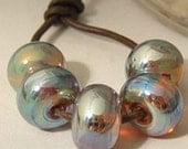 5 Lampwork Spacer Handmade Glass Beads Amber Aurora