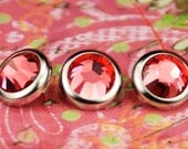 10 Padparadscha Crystal Hair Snaps - Round Silver Rim Edition -- Made with Swarovski Crystal Element Rhinestones