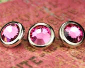 10 Rose Crystal Hair Snaps - Round Silver Rim Edition -- Made with Swarovski Crystal Element Rhinestones
