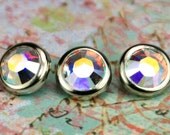 10 Aurora Borealis Crystal Hair Snaps - Round Silver Rim Edition -- Made with Swarovski Crystal Element Rhinestones