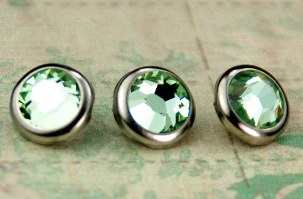 10 Chrysolite Crystal Hair Snaps - Round Silver Rim Edition -- Made with Swarovski Crystal Element Rhinestones