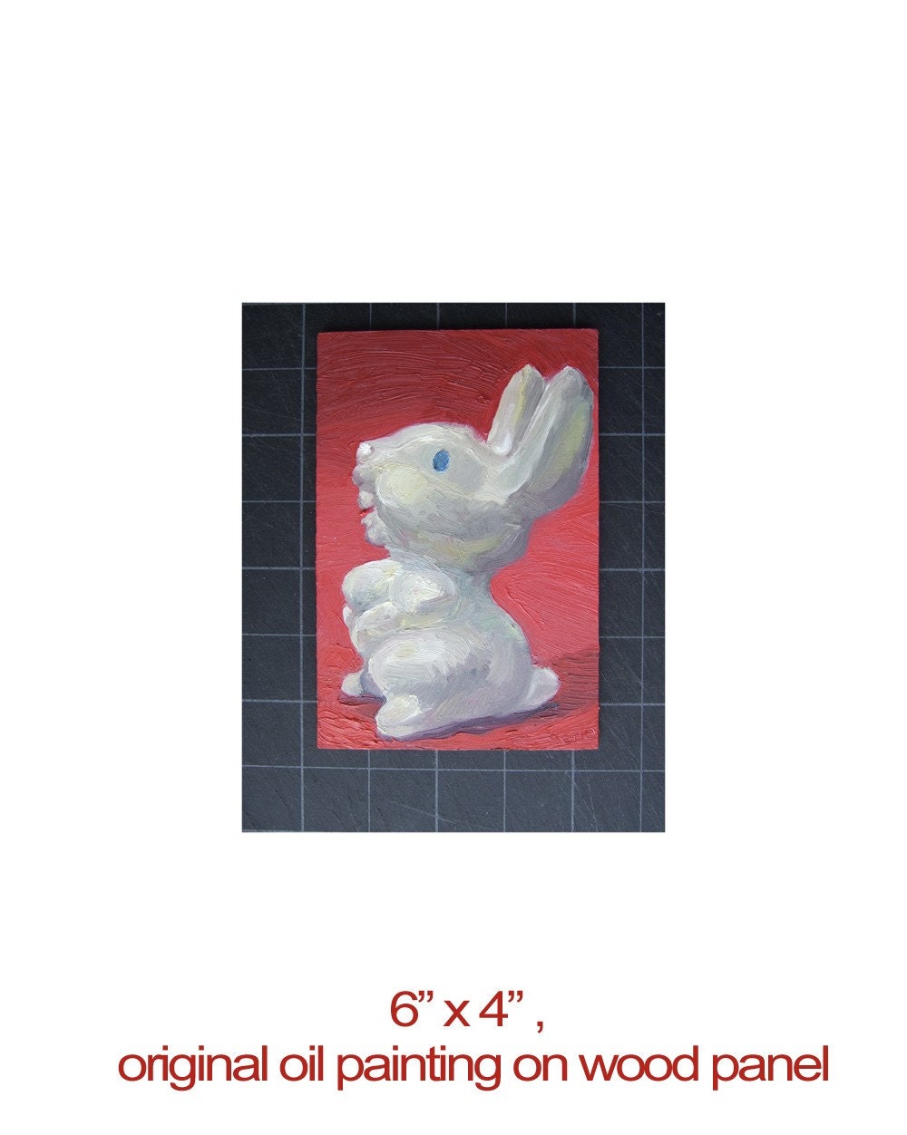 BUNNY (2) - oil painting - original small painting on wood of vintage bunny
