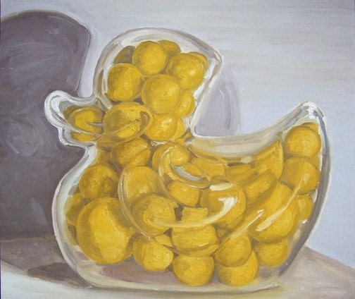 DUCKY WITH BALLS -clear Rubber Ducky gum filled with gum balls oil painting
