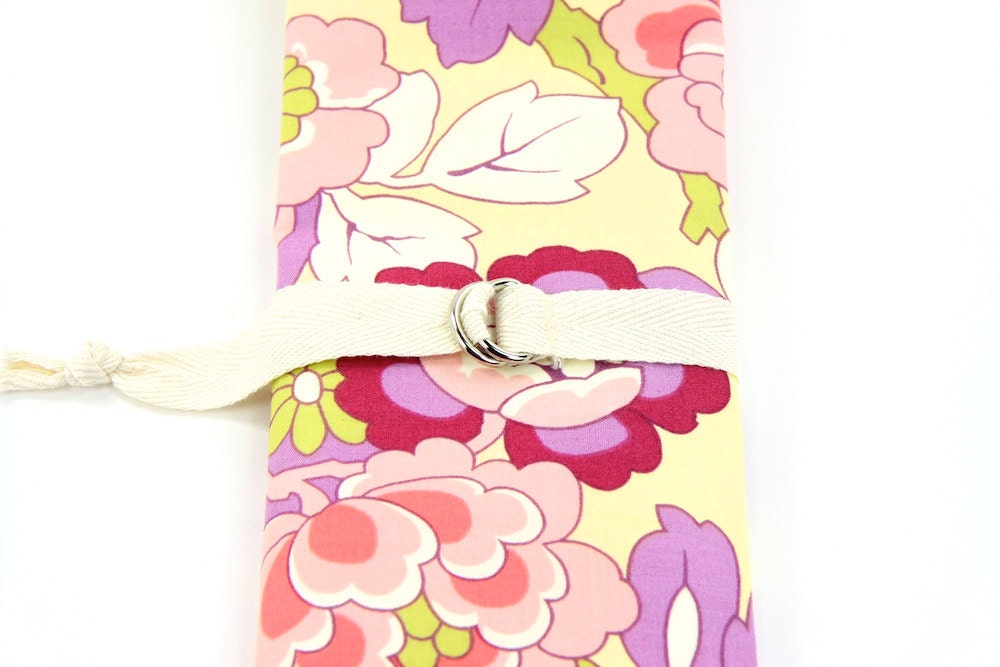 Knitting Needle Case or Art Tool Organizer with Ivory Pockets SHORT Gypsy Garden