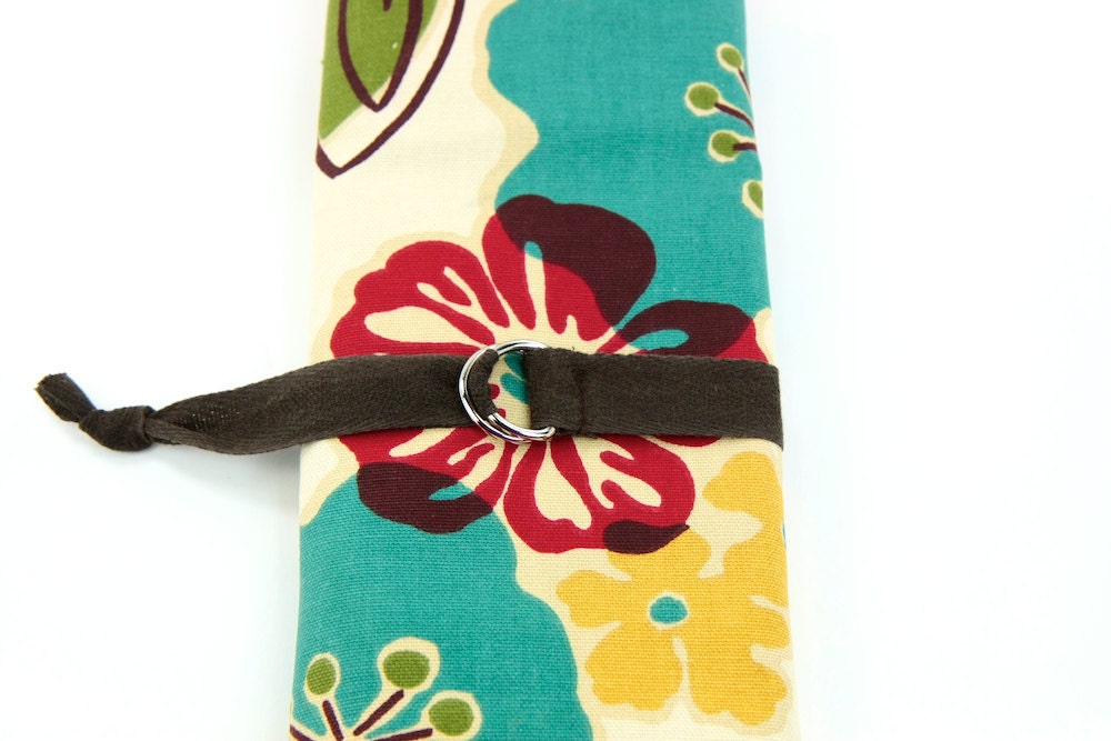 SHORT Knitting Needle Case Organizer - Magnolia Garden - 24 brown pockets