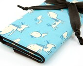 Large Knitting Needle Case or Art Tool Organizer - Little Dogs - 30 brown pockets for circular, straight, dpn, or paint brushes