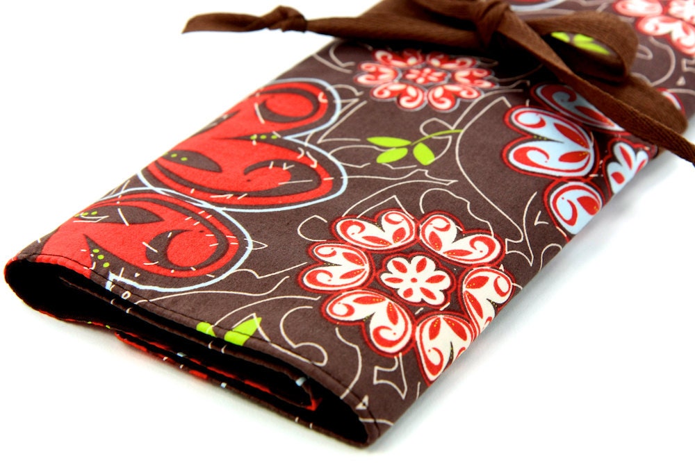 Large Knitting Needle Case or Art Tool Organizer - Kaleidoscope Cottage - 30 brown pockets for circular, straight, dpn, or paint brushes