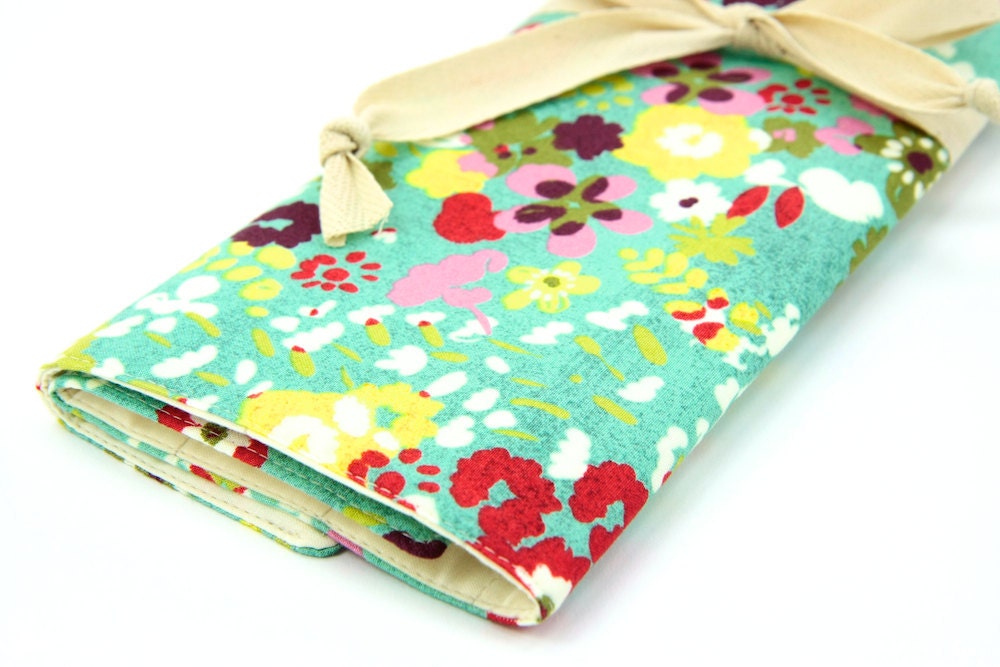 Large Knitting Needle Case Organizer - Hello Luscious - 30 natural pockets for circular, straight, dpn, or paint brushes