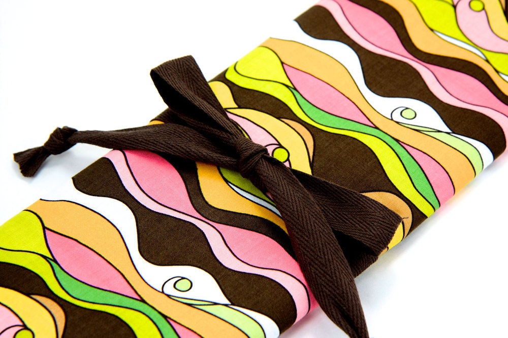 Knitting Needle Case Organizer Large Organizer - Lola - 30 brown pockets for circular, straight, dpn, or paint brushes