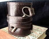 Brown Leather Steampunk Cuff with Antique Key -  Tory Style Wrap Bracelet