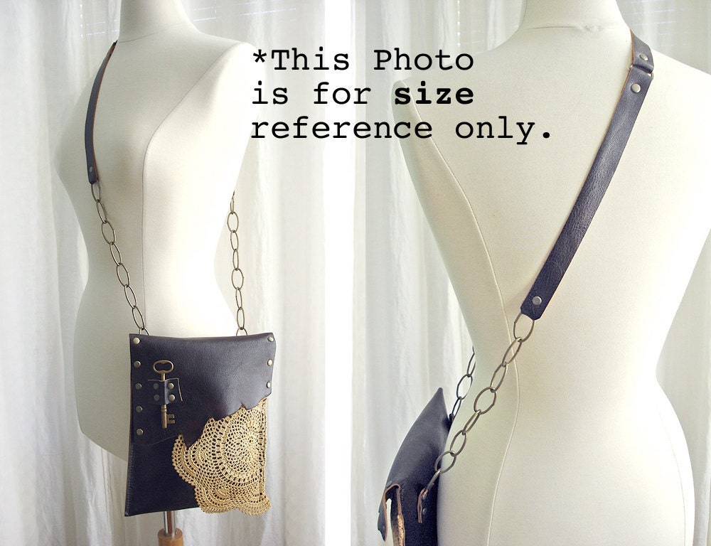 CUSTOM for bebelanezmommie - Boho Leather Messenger Bag with Crochet Doily and Antique Key - Medium Size - One Of A Kind