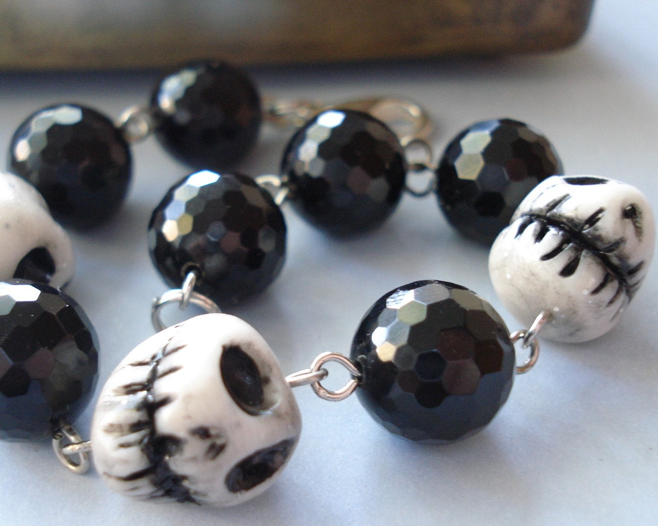Glittering Skull and Stone Bracelet