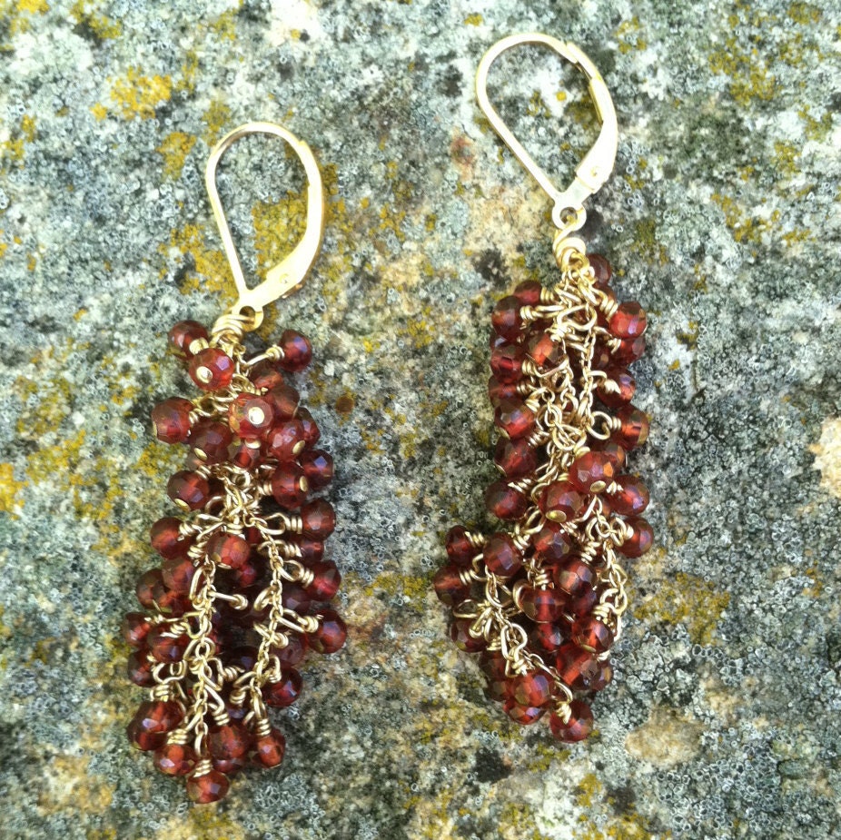 Faceted Garnet Cluster Drop Earrings