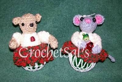 Christmas Crochet Pattern, Bear and Mouse Ornaments