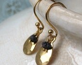 Archeologist Earrings Rough Black Diamonds Brass Hammered Drops Black and Gold Jewelry