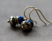 Ancient Giza Earrings Lapis Lazuli Pyrite Fool's Gold Deep Blue Gemstone Stack Handmade Jewelry