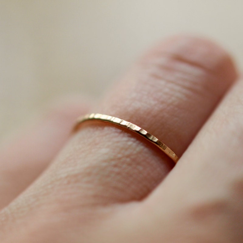 14k Yellow Gold Stacking Ring Hammered Band Slim Elegant Recycled Gold Ethical Handmade Jewelry
