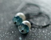 White Cap Earrings London Blue Topaz Freshwater Pearl Gemstone Drop Handmade Jewelry