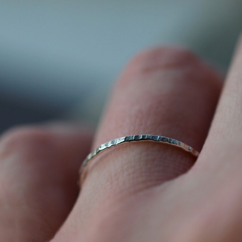 Sterling Silver Stack Ring Hammered Band Slim Thin Handmade Stacking Jewelry